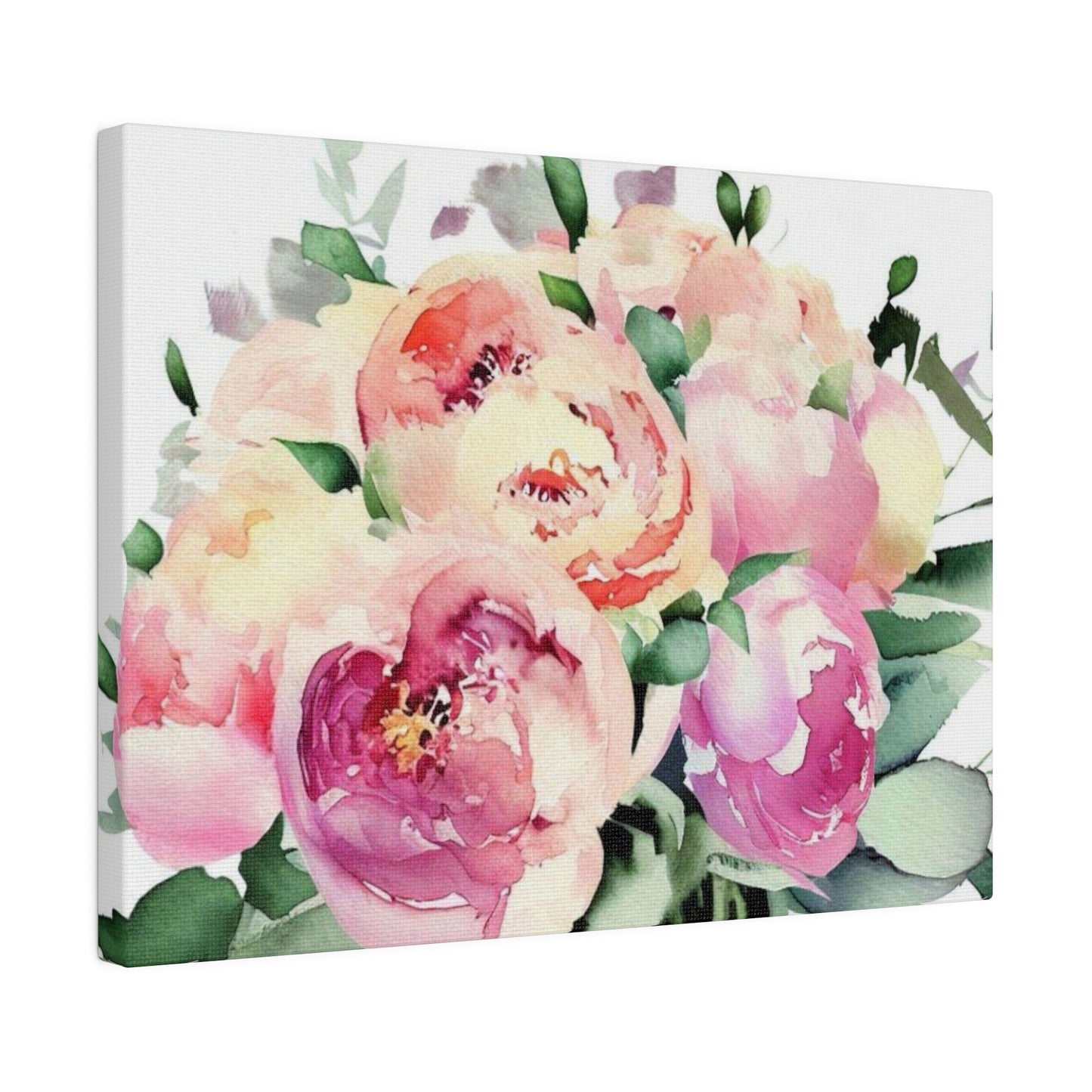 'Peony Bouquet'  - Matte Canvas, Stretched - printed edges, 12 x 9 inches 0.75" edge (unframed , ready to hang)