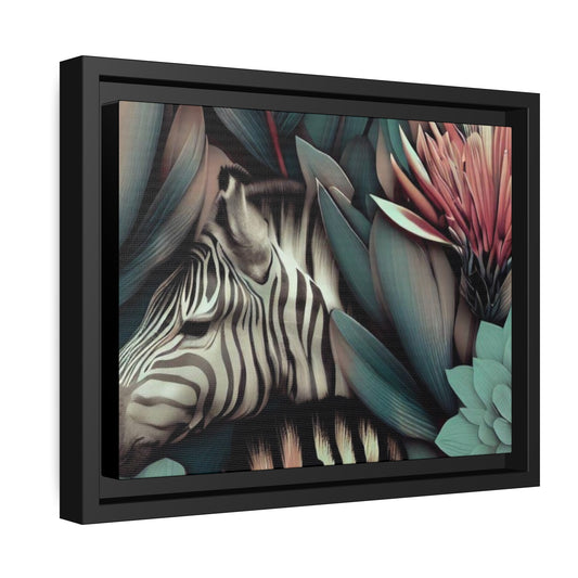 'Zebra Incognito'  - Matte Canvas Original Art Print, Black Wooden Frame   12 x 9 inches