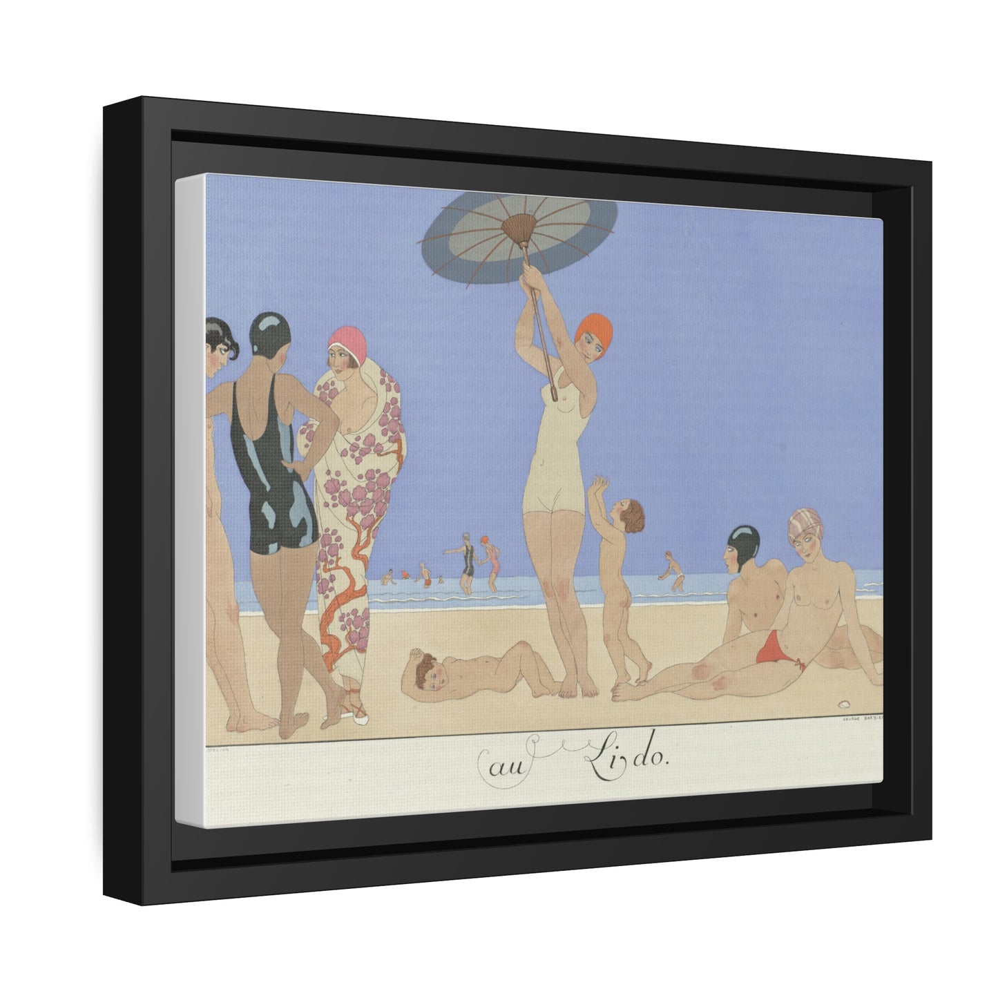 'On the Beach 1924' Matte Canvas Art Print, Black Wooden Frame