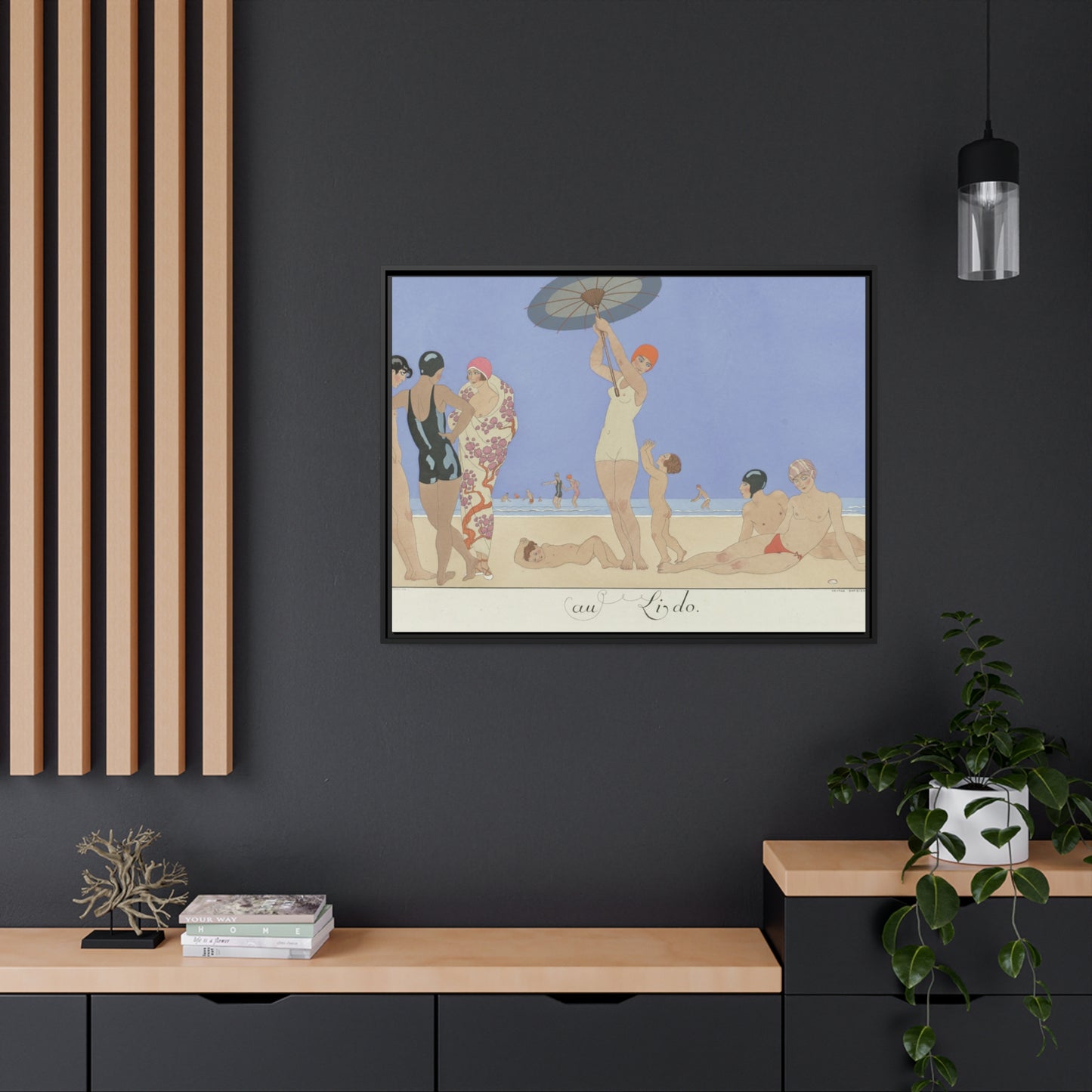 'On the Beach 1924' Matte Canvas Art Print, Black Wooden Frame