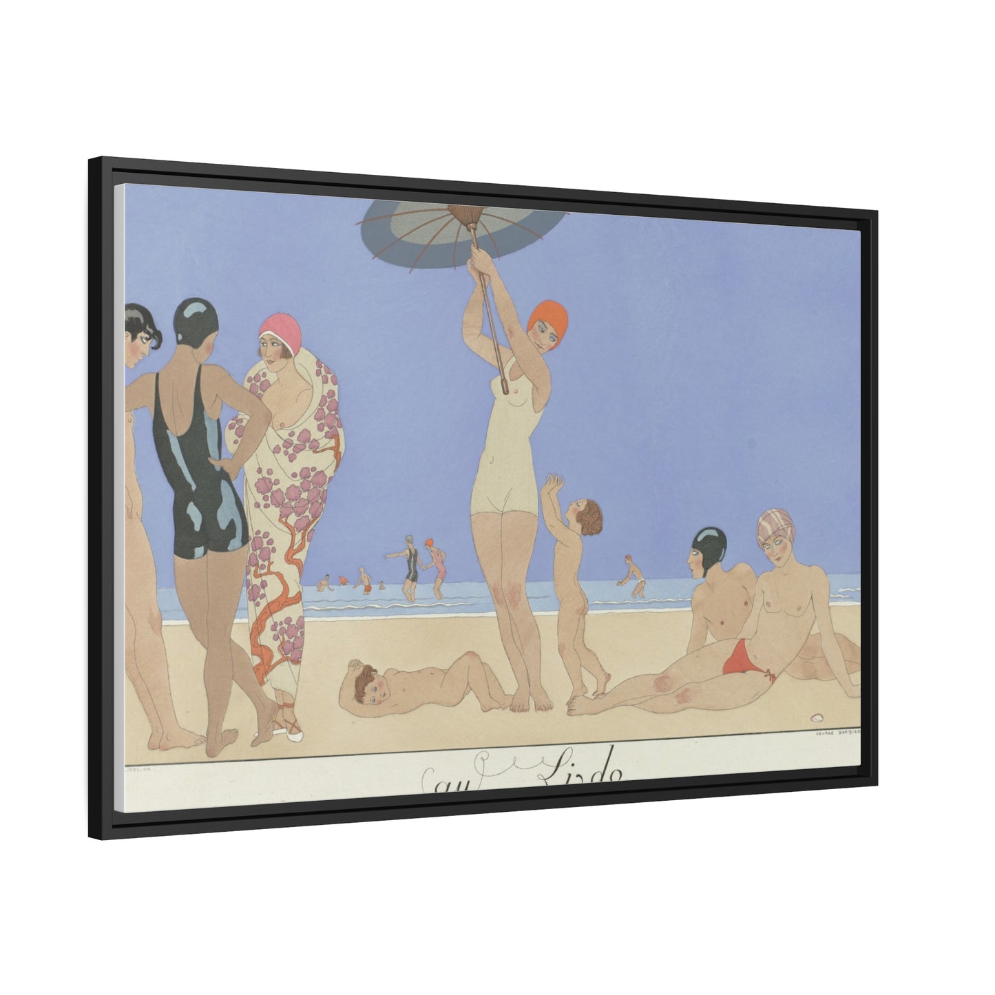 'On the Beach 1924' Matte Canvas Art Print, Black Wooden Frame