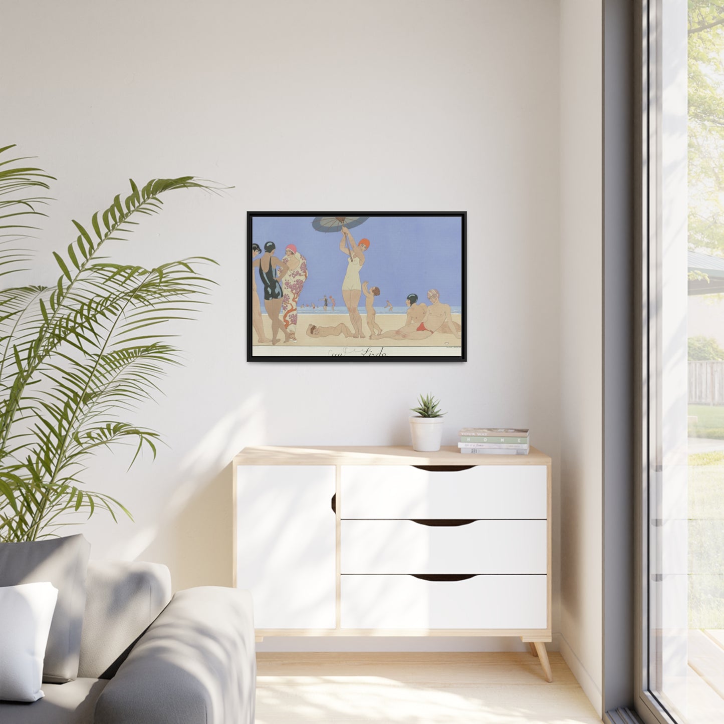'On the Beach 1924' Matte Canvas Art Print, Black Wooden Frame