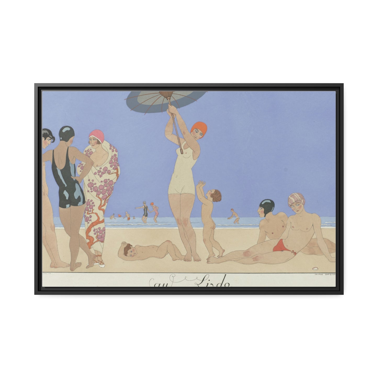 'On the Beach 1924' Matte Canvas Art Print, Black Wooden Frame