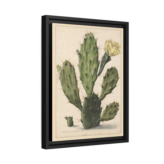 Cactus with yellow flower -  black framed poster
