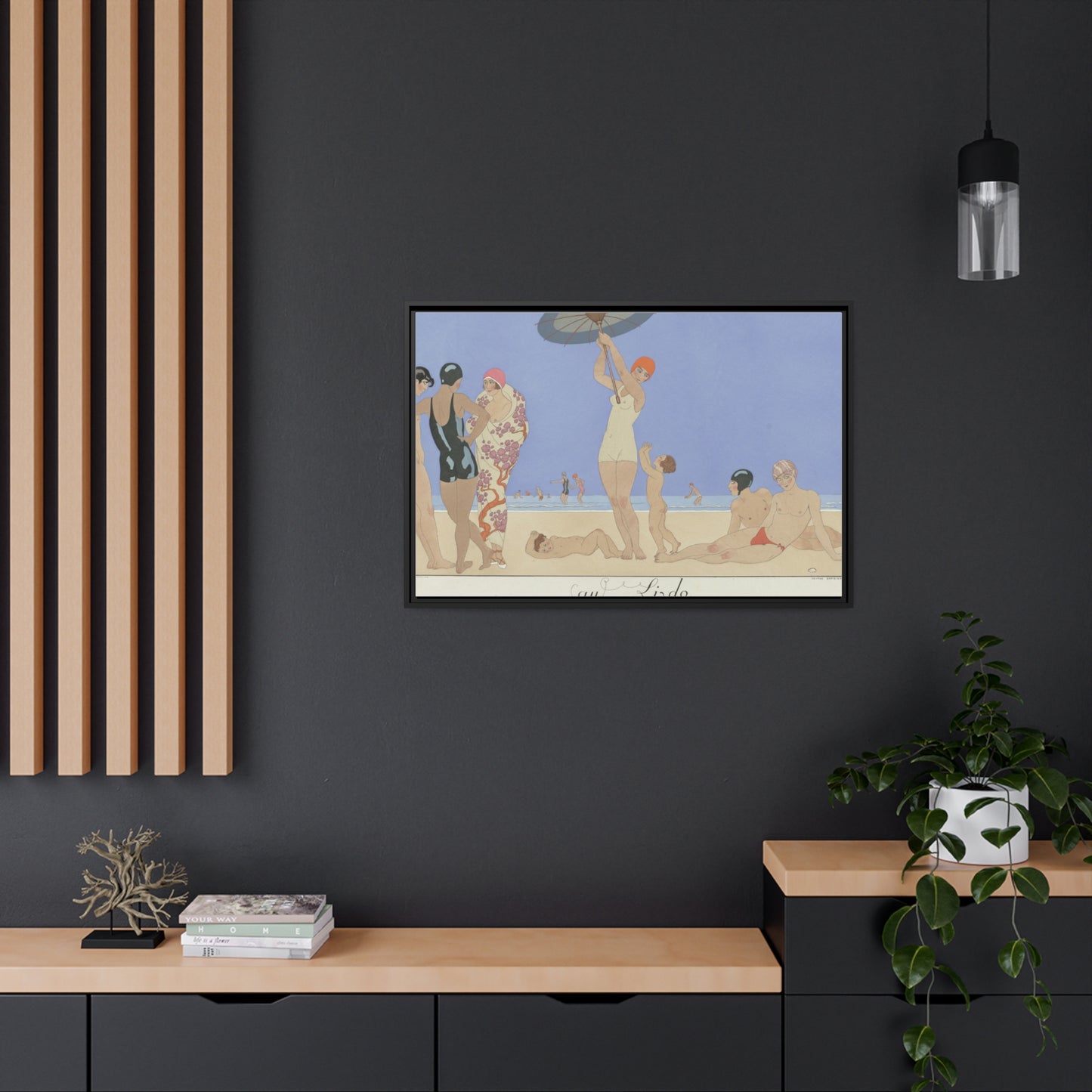 'On the Beach 1924' Matte Canvas Art Print, Black Wooden Frame
