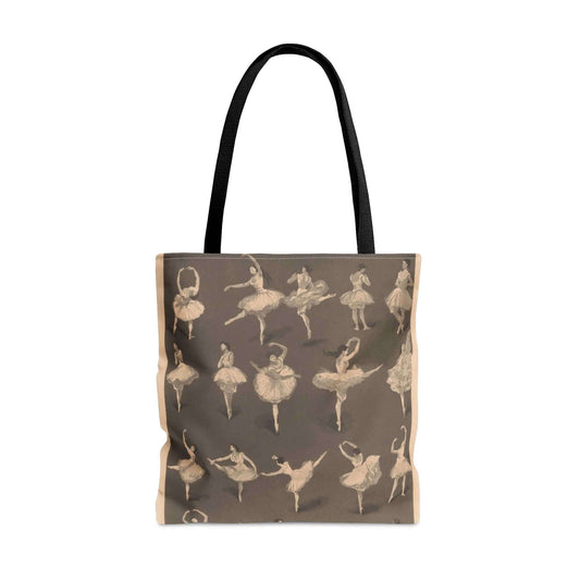 Ballet dancers' Large tote bag Cream colored sketches of ballet dancers in various positions on a brown background.