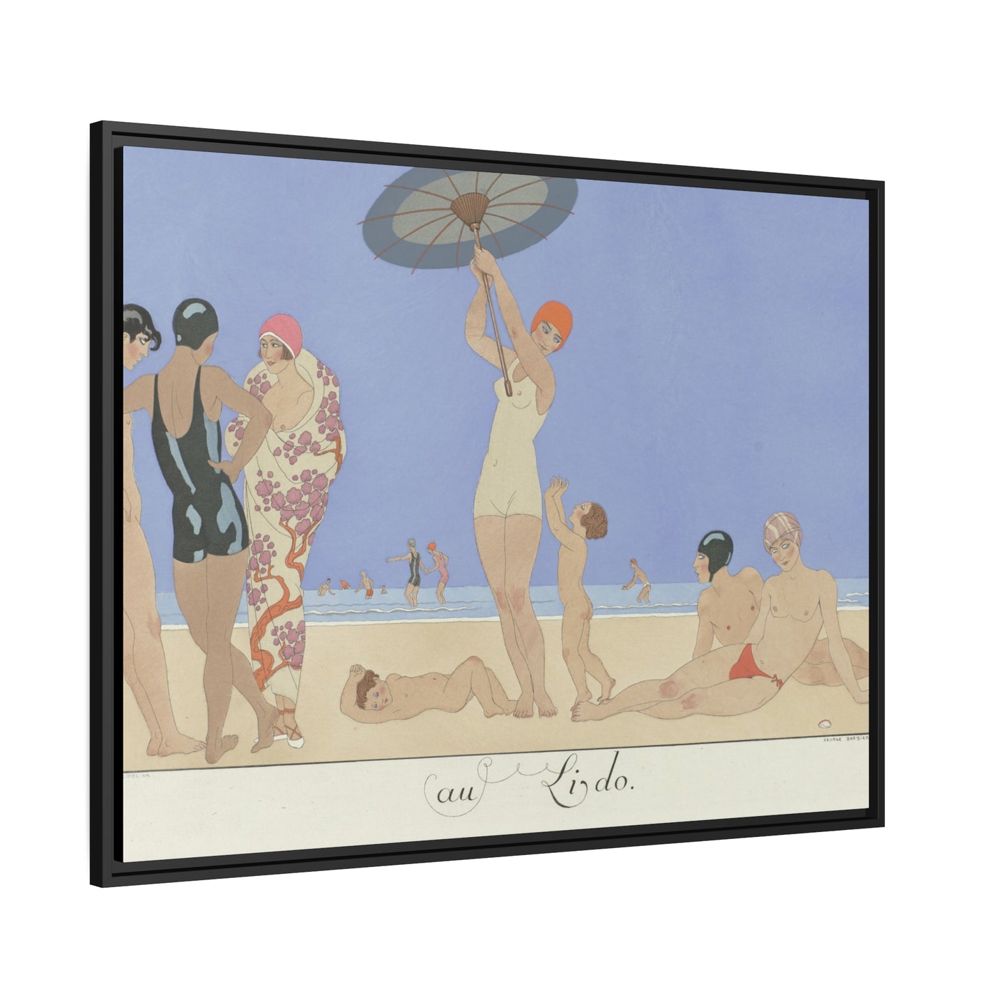 'On the Beach 1924' Matte Canvas Art Print, Black Wooden Frame