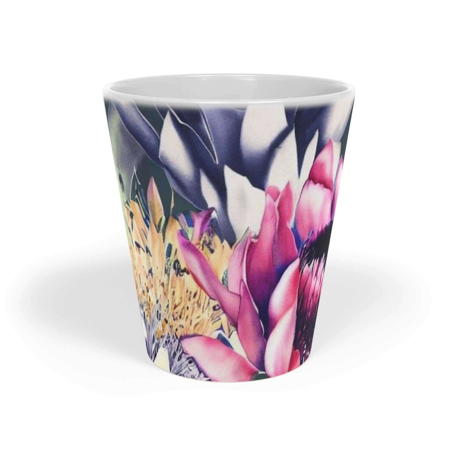 Bright Floral patterned ceramic Latte Mug with c shaped handle 12oz - scratch resistant 'Africa Blooms' Latte Mug, 12oz - Free Shipping in Canada