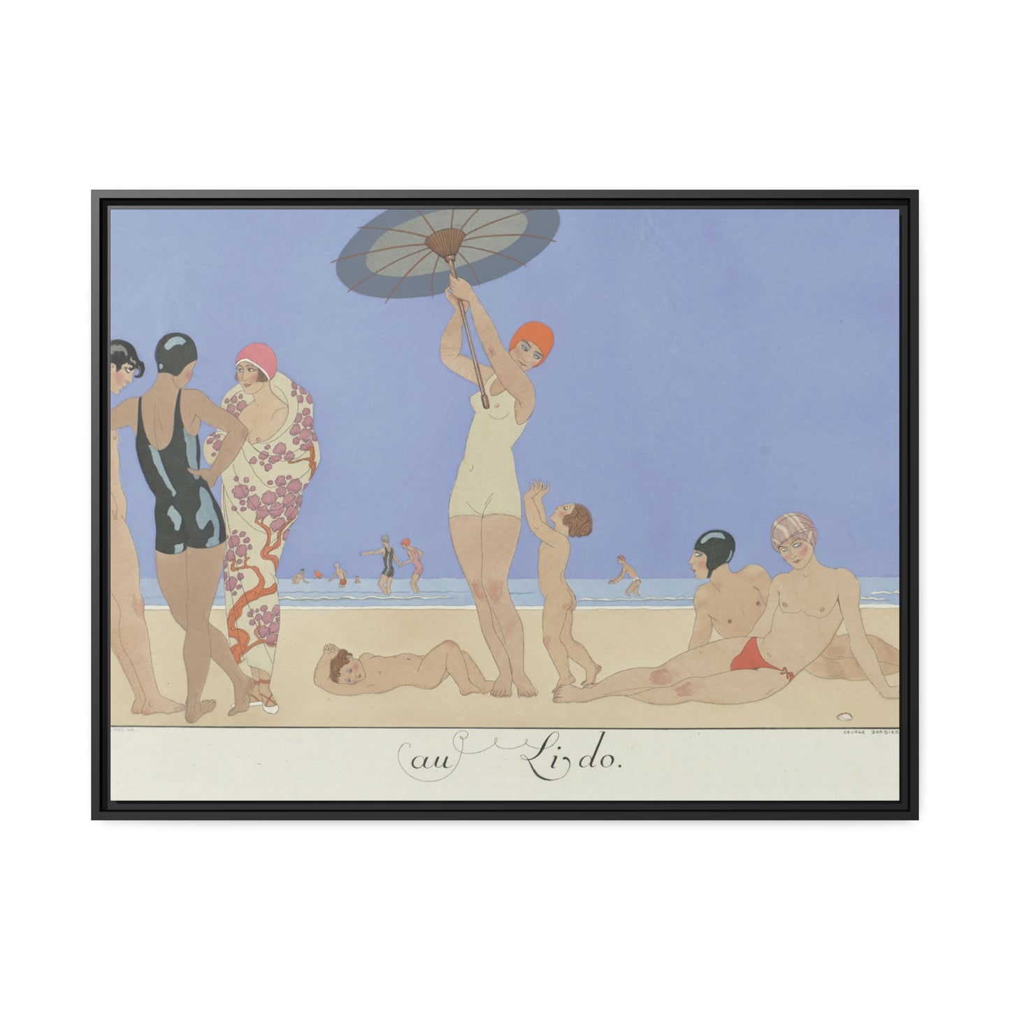 'On the Beach 1924' Matte Canvas Art Print, Black Wooden Frame
