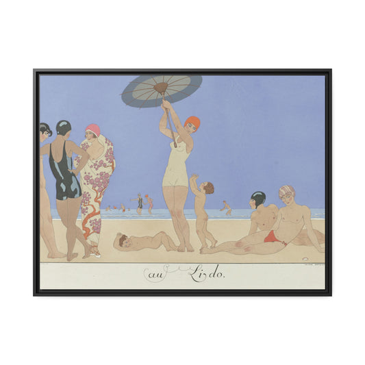 'On the Beach 1924'  Matte Canvas Art Print, Black Wooden Frame