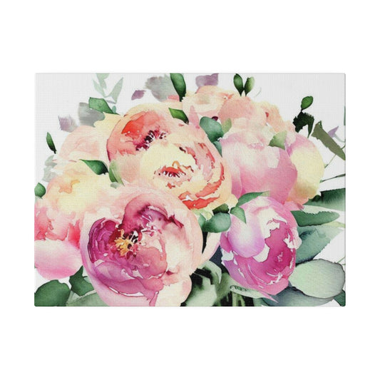 'Peony Bouquet'  - Matte Canvas, Stretched - printed edges, 12 x 9 inches 0.75" edge (unframed , ready to hang)