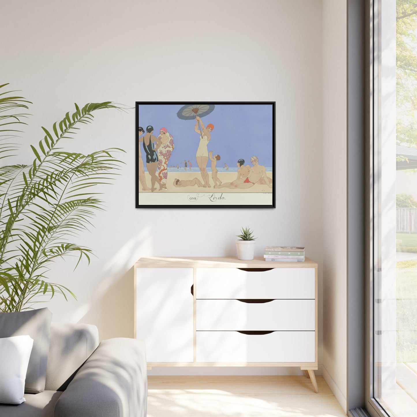 'On the Beach 1924' Matte Canvas Art Print, Black Wooden Frame