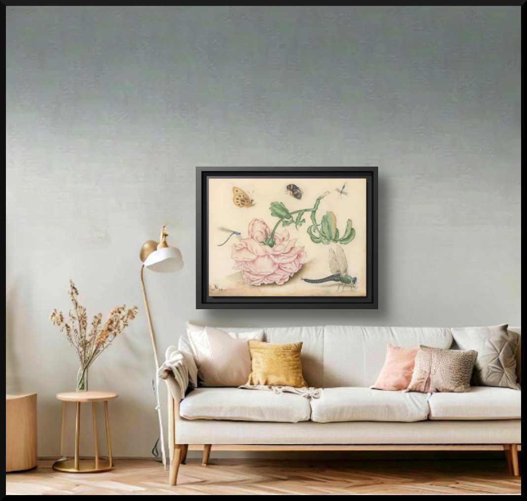 'Butterfly and Rose' - Matte Canvas, Black Wooden Frame - Museum Art Print 12 x 9 inches Africa Blooms Canvas mug Fjarils Fjarils Home page mug
