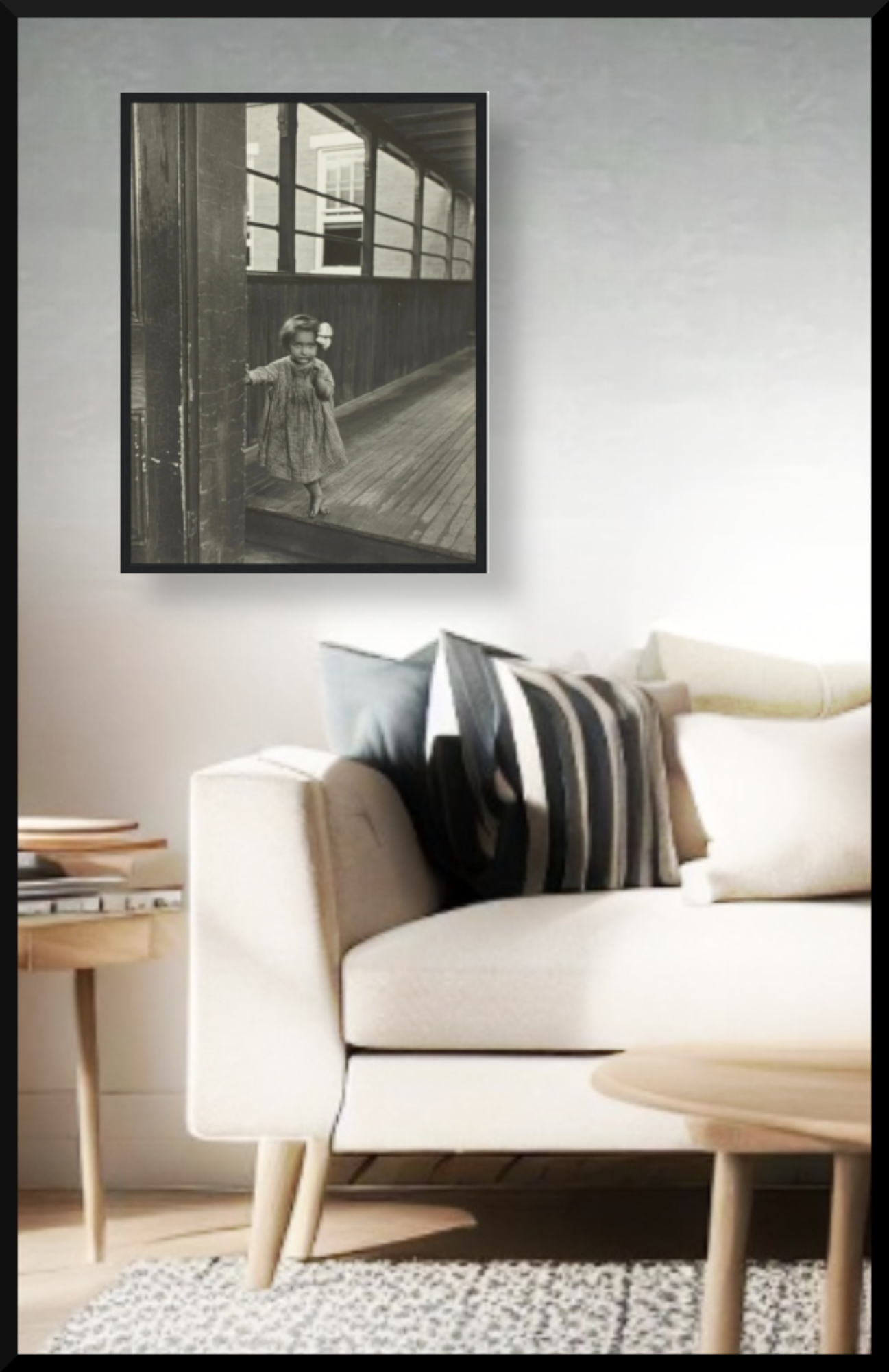 'Little Girl Standing at the Entrance to the Gallery' Photo Poster - Acid Free Matte Paper 18 x 24 inches (Black Wooden Framed)