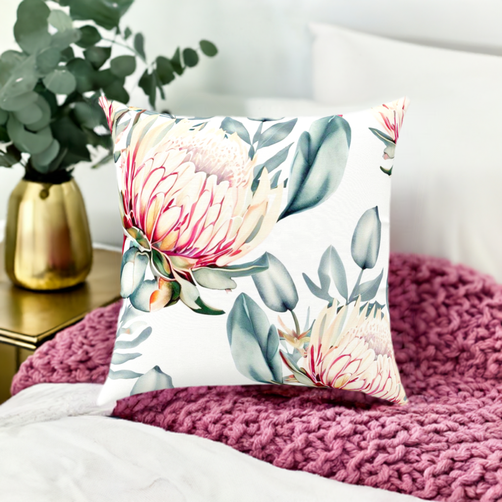 'Oh So Protea' Throw Pillow 16 x 16 inches Cotton Twill - Free Shipping in Canada