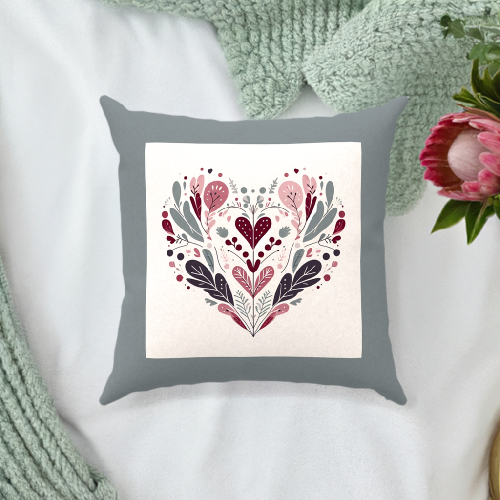 'Scandi Heart' Throw Pillow 16 x 16 inches - Faux Suede - with Zipper - Free Shipping in Canada