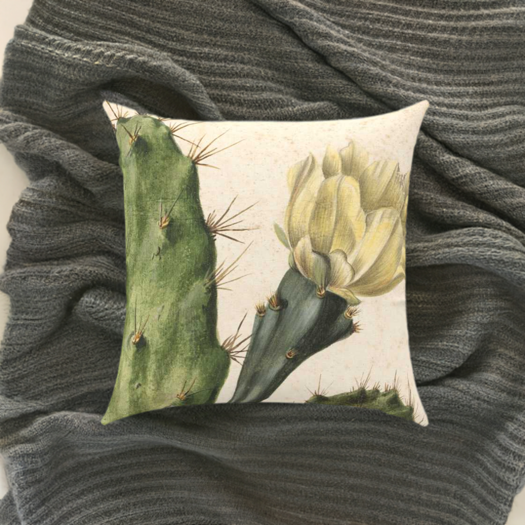 'Cactus Flower' Throw Pillow 16 x16 inches Cotton Twill - Free Shipping in Canada