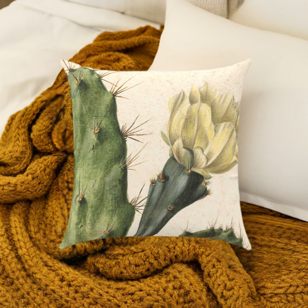 'Cactus Flower' Throw Pillow 16 x16 inches Cotton Twill - Free Shipping in Canada