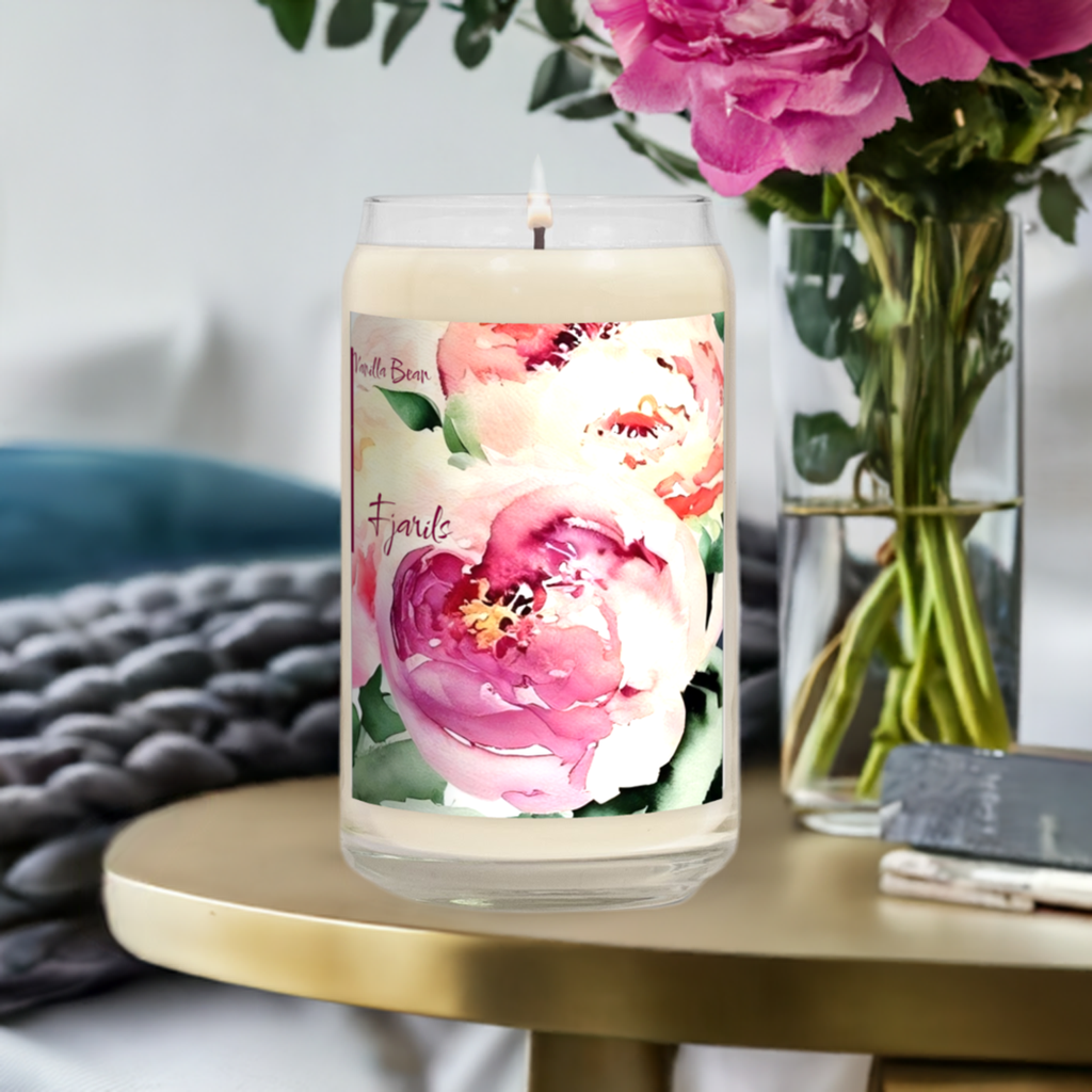 Peonies - Vanilla Bean - 13.75 Ounce - Soy Wax - 60 Hour Candle - Free Shipping in Canada