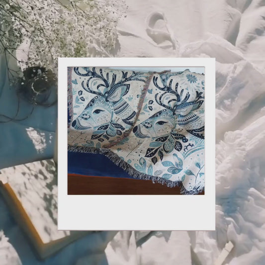 'Forest  Deer' Woven Blanket 52 x 37 inches 100% Cotton - Free Shipping in Canada